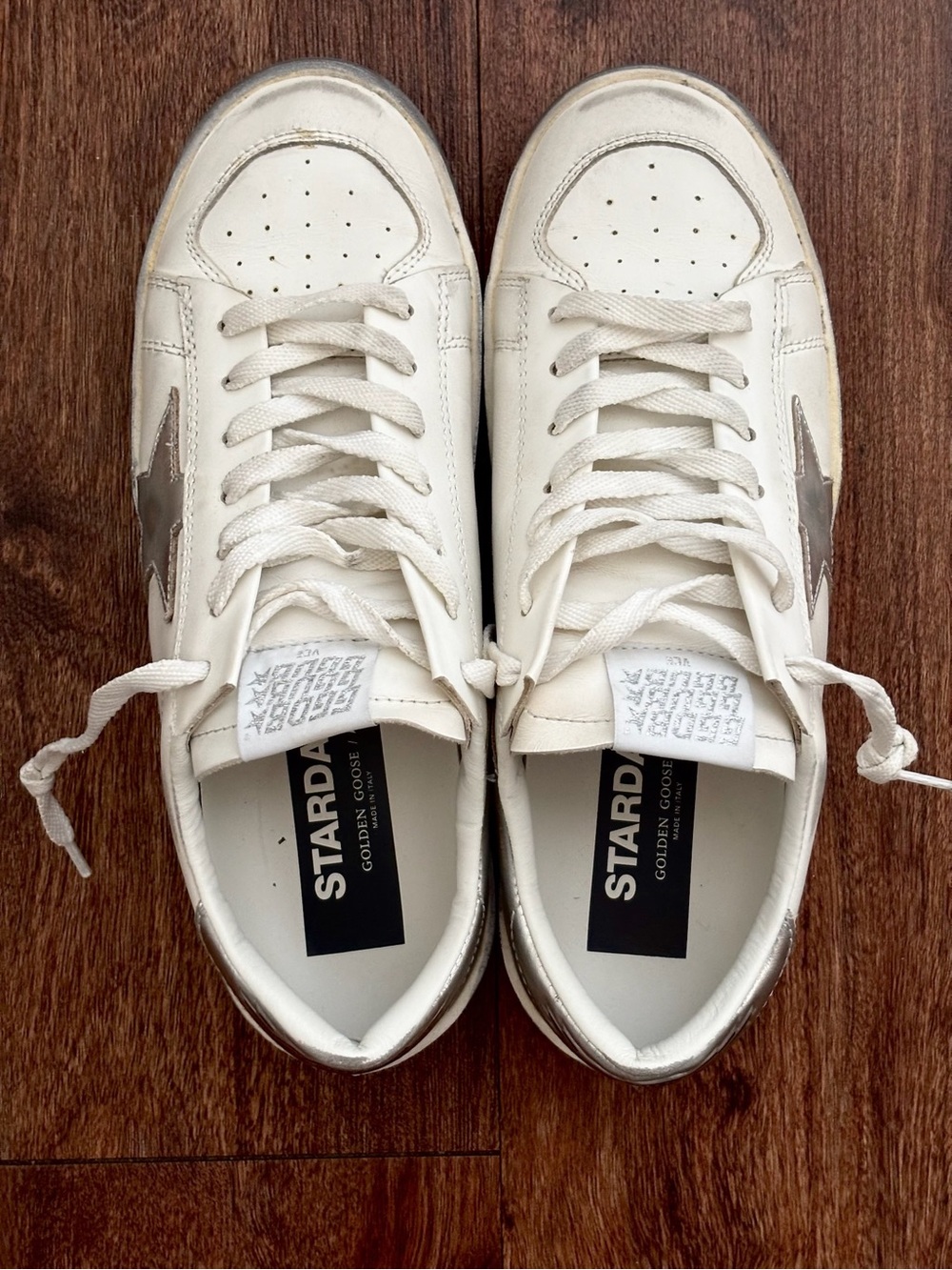 Golden Goose Stardan White Silver Star Distressed Sneakers - Made in Italy - Picture 4 of 13